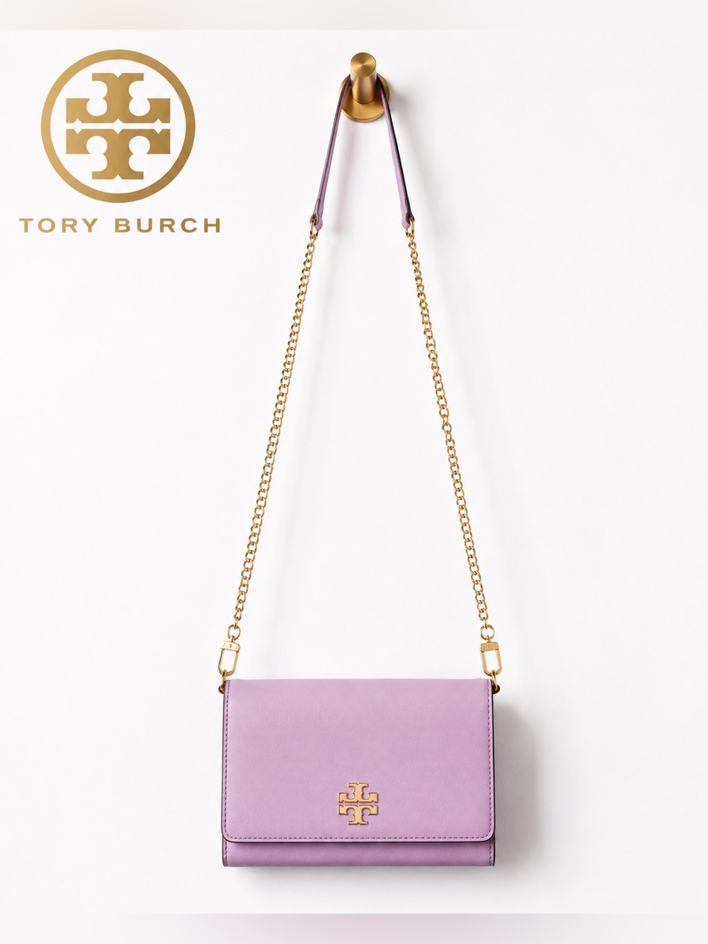 Tory Burch Robinson Chain  Crossbody | Lavender Saffiano Leather | Gold Hardware